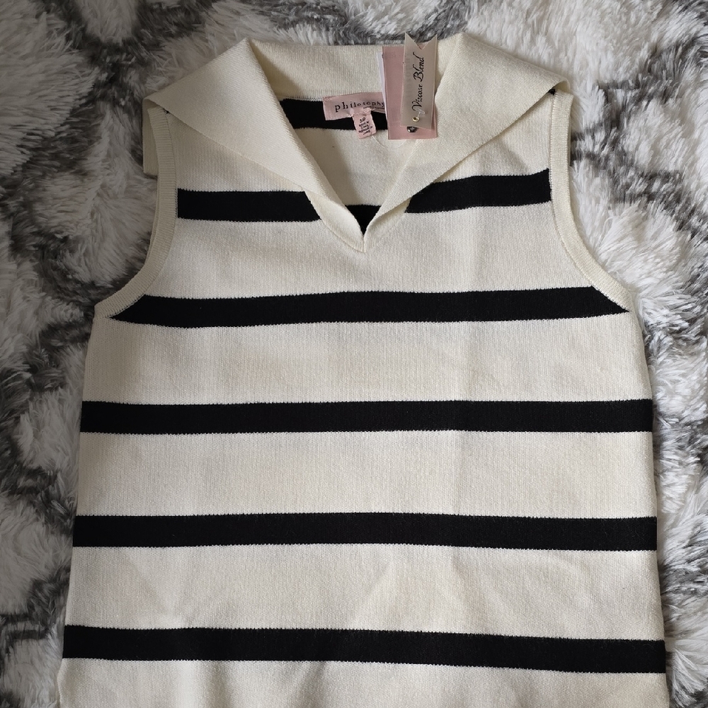 Phelan Kids Sleeveless Sweater in Cream and Black